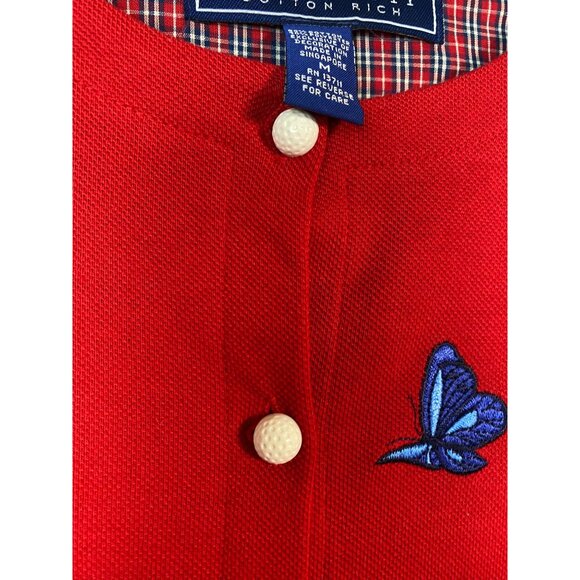 Karen Scott Red Golf Button Up Cardigan Medium Novelty Embroidered Long sleeve - Picture 13 of 16
